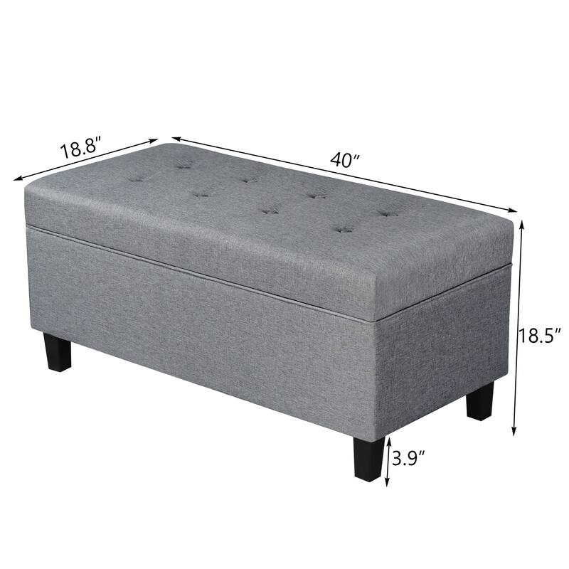 Adeco 40" Faux Leather Storage Ottoman Bench with Tufted Button - 40"X18.8"X16.5"