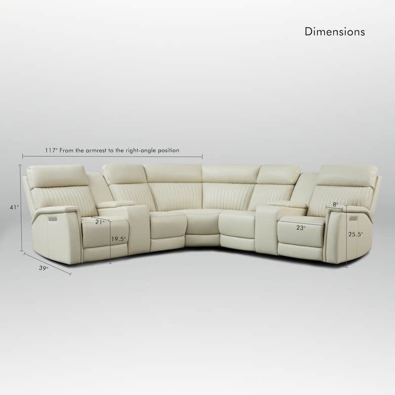 7PCS, 3 Power Recliners, Leather Reclining Sectional with Zero Gravity, USB Port & USB-C Port