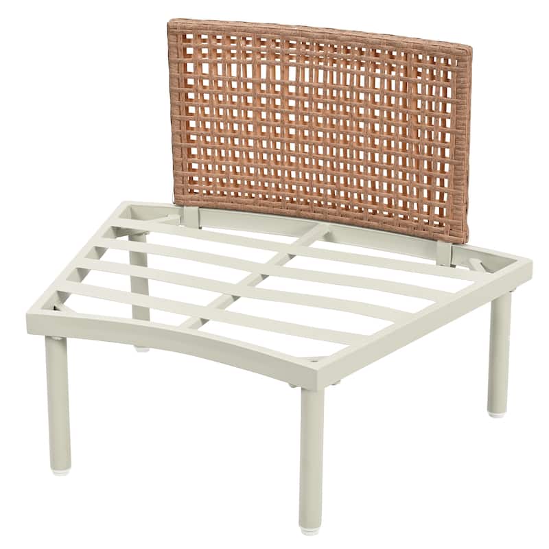 Roomfitters 6/8-Piece Half Moon Patio Sofa Set with 2 Coffee Tables, PE Wicker Rattan, Glass Top, Cushions & Pillows