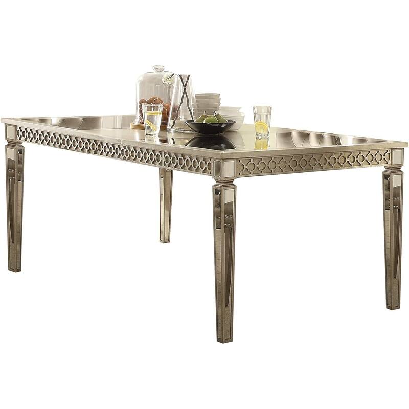 Rectangular Dining Table Set with Chairs, Button Tufted Design, Champagne Finish, 80" Table with Leaf - 80