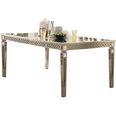 Rectangular Dining Table Set with Chairs, Button Tufted Design, Champagne Finish, 80" Table with Leaf - 80