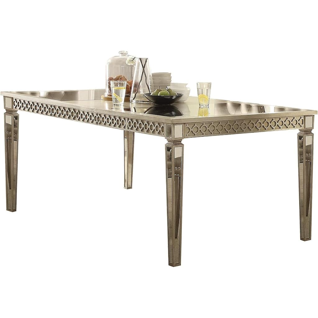 Rectangular Dining Table Set with Chairs, Button Tufted Design, Champagne Finish, 80" Table with Leaf - 80