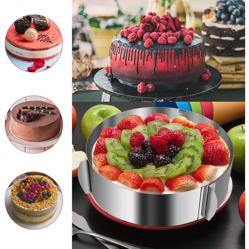 Round Stainless Steel Ring Adjustable Cake Mold Ring for Baking - Silver