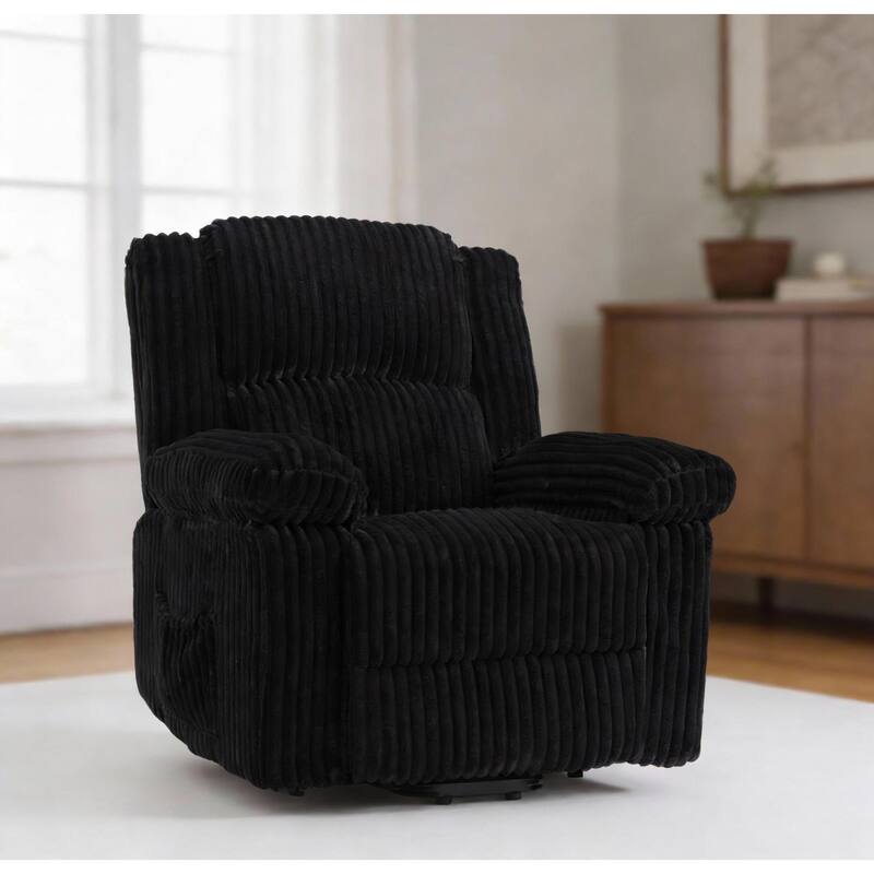 Corduroy Recliner Chair, Manual Recliner Sofa with Handle - Black