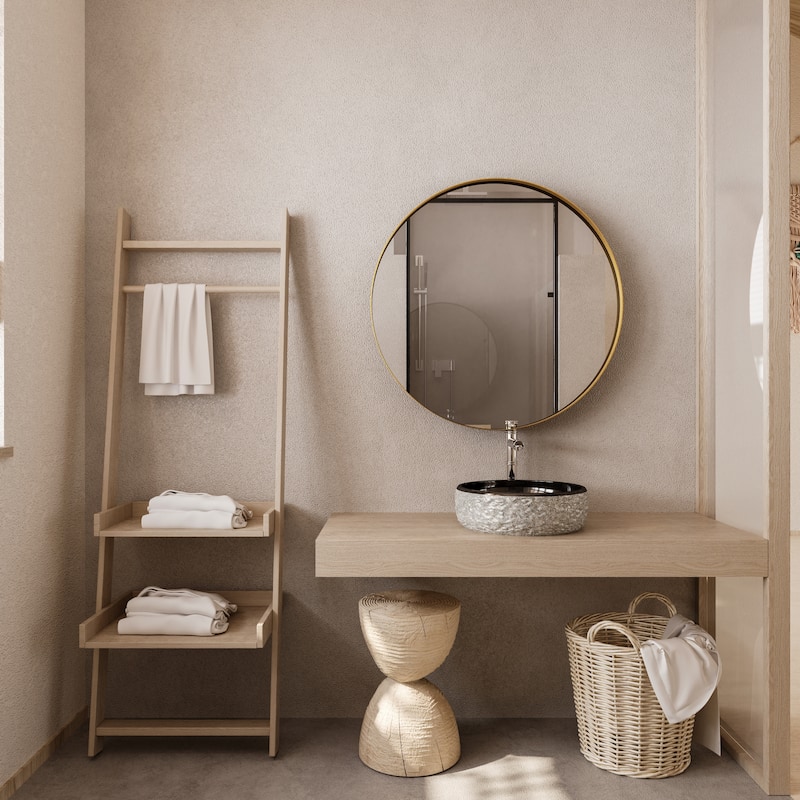 GDF Studio - Rosita 31.5 Inch Round Surface Mount Metal Framed Medicine Cabinet with Mirror and Adjustable Shelves