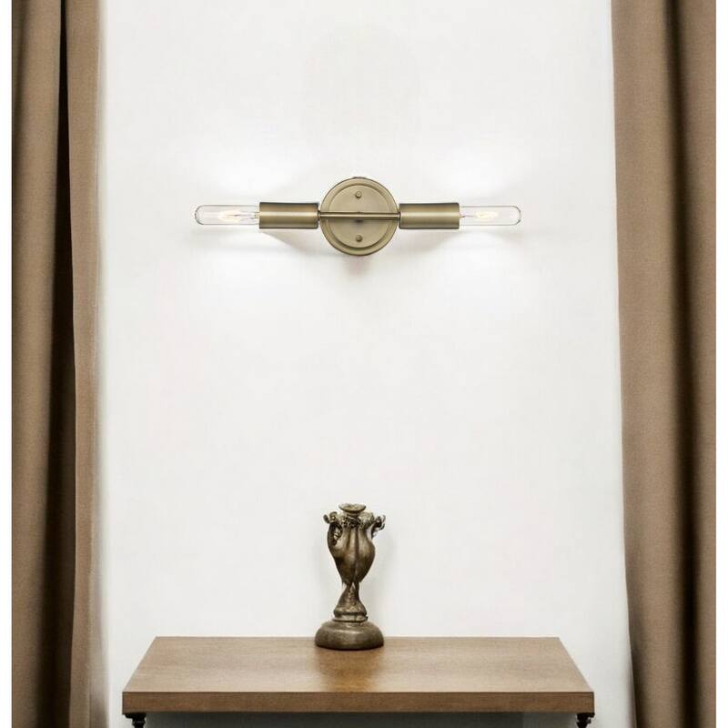 Modern Dull Gold 2-Light Wall Sconce with Exposed Bulbs and Hardwired Steel Fixture E26 Base - 5" H x 12" W x 3.75" D