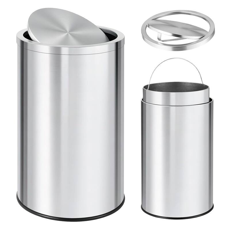 Commercial Grade 13-Gallon Stainless Steel Swing-Top Trash Can Soft-Close Lid and Removable Bucket - 50L