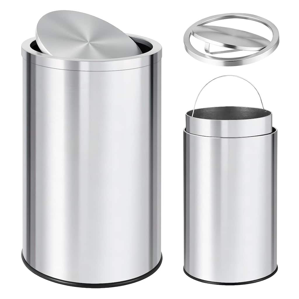 Commercial Grade 13-Gallon Stainless Steel Swing-Top Trash Can Soft-Close Lid and Removable Bucket