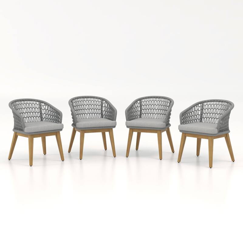 Outdoor Woven Rope Armchairs with Cushions, Set of 4