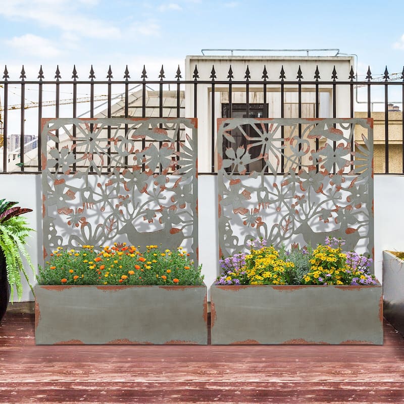 Gymax Set of 2 Decorative Raised Garden Bed Wall-mounted Metal Planter