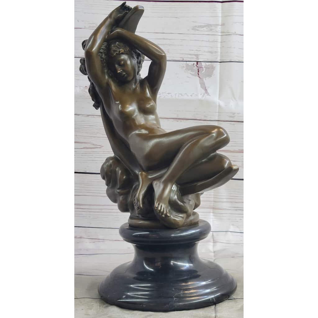 Diana On A Crescent Moon By Séraphin Denécheau Bronze Sculpture On Marble Base