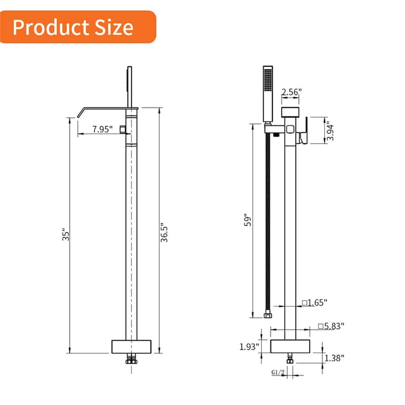 Floor Mount Tub Faucet With Hand Sprayer Freestanding Roman Bathtub Faucet Brass Waterfall Tub Filler Trim With Handheld Showe