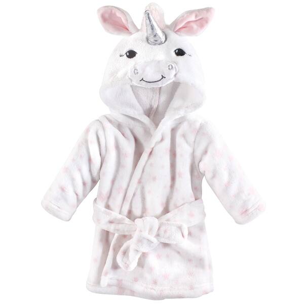 slide 1 of 1, Hudson Baby Infant Girl Plush Animal Bathrobe, White Unicorn, 0-9 Months - White Unicorn - 0-9 Months 0-9 Months - White Unicorn