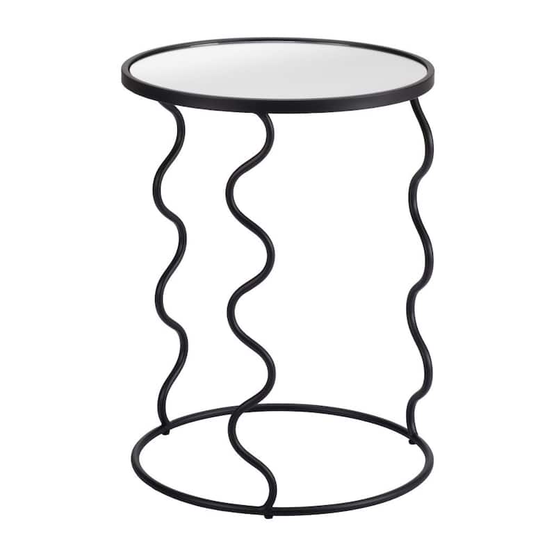 HomeRoots 24" Black Mirrored Glass and Steel Round Abstract End Table - 18' X '24' X '18
