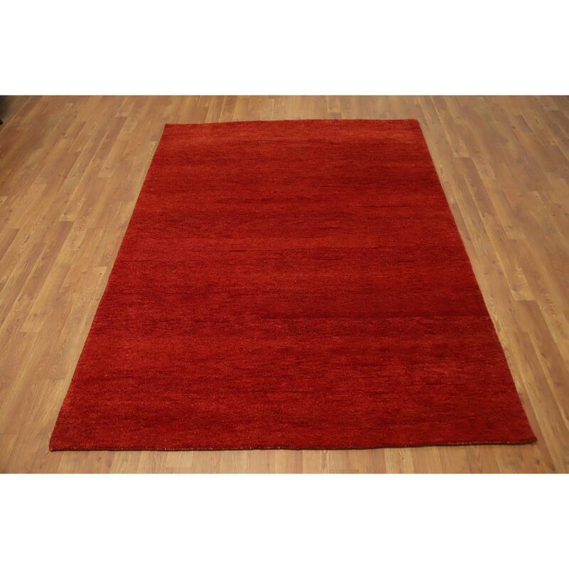 Hand Knotted Oriental 100% Wool Carpet Modern Solid Oranges & Rust Gabbeh Area Rug - 6' 5'' X 4' 11''