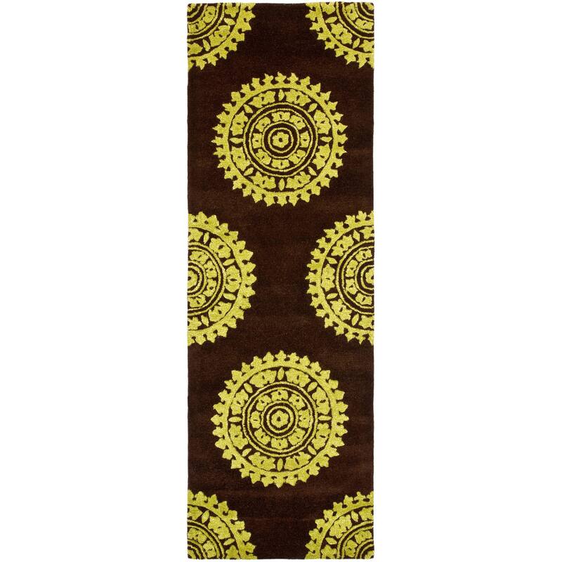 SAFAVIEH Handmade Soho Paola Medallion N.Z. Wool Rug - 2'6" x 6' Runner - Brown/Green