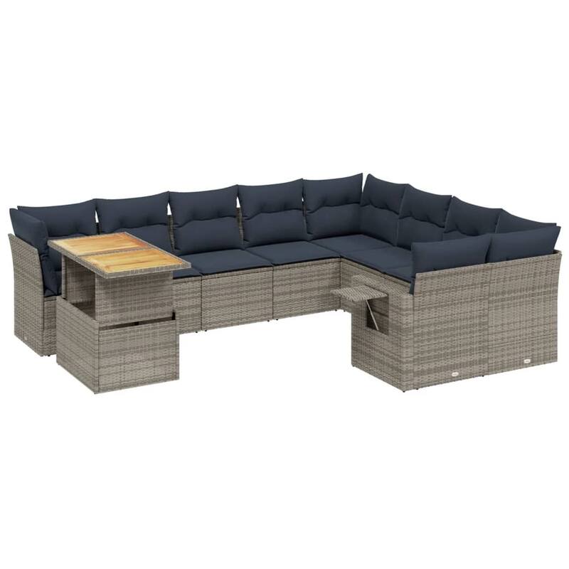 vidaXL Patio Sofa Set with Cushions Outdoor Furniture 10 Piece Poly Rattan - 24.4 x 24.4 x 27.2
