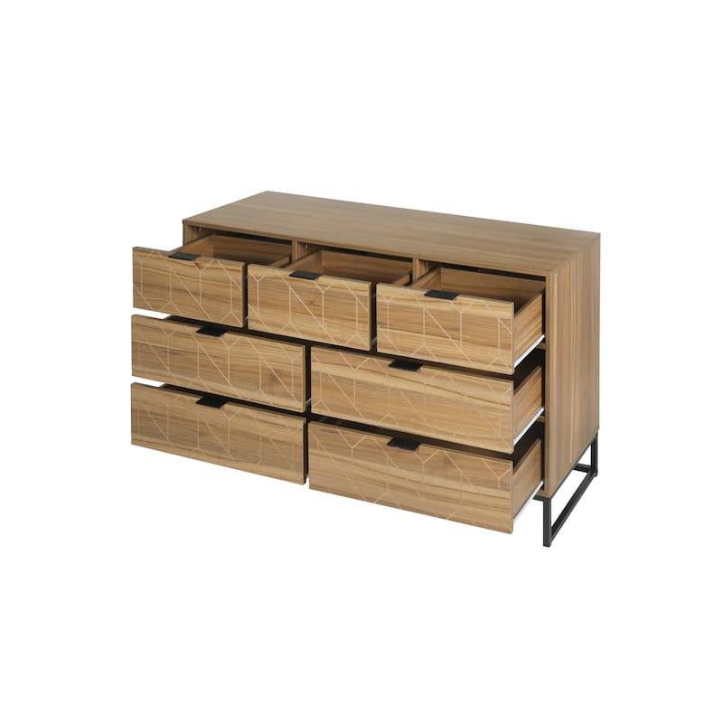 Modern 7 Drawer Dresser Wood Cabinet (Walnut), Suitable for Living Room, Entryway, Bedroom