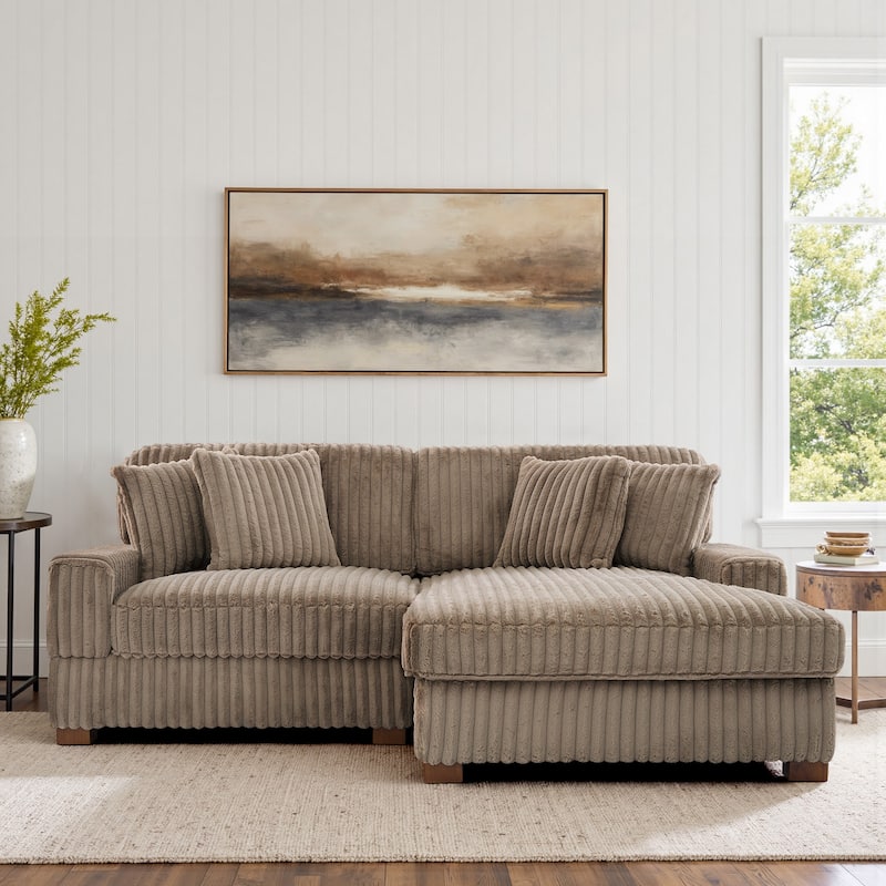Anne 82" W Comfy Upholstered Plush Corduroy Modular Sectional Sofa