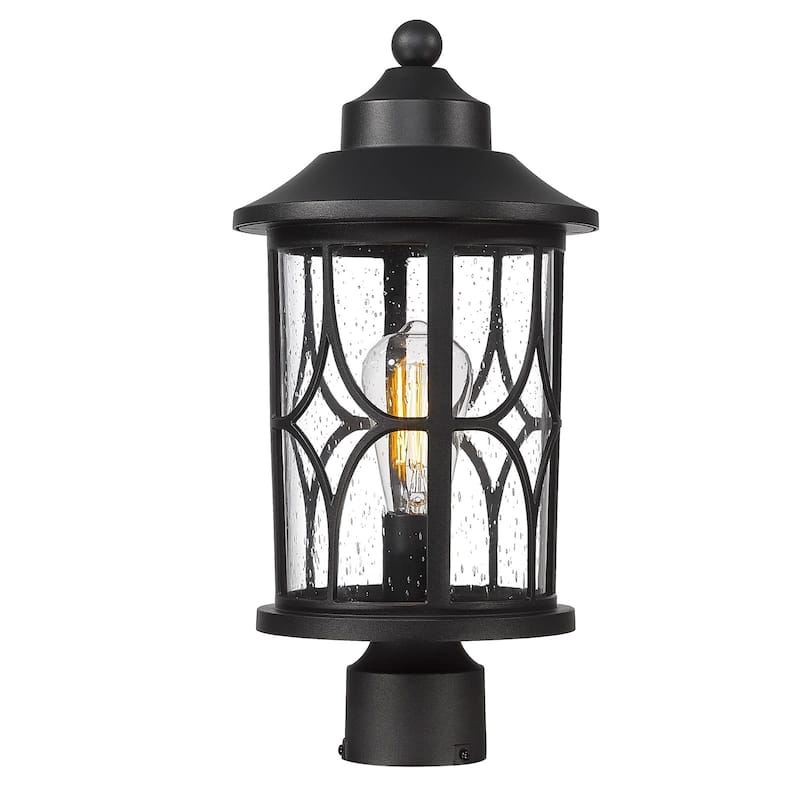 17 Inch Modern Outdoor Pole Light Seeded Glass, 1-Light Pier Mount - ‎8.3"L x 8.3"W x 16.9"H - ‎8.3"L x 8.3"W x 16.9"H