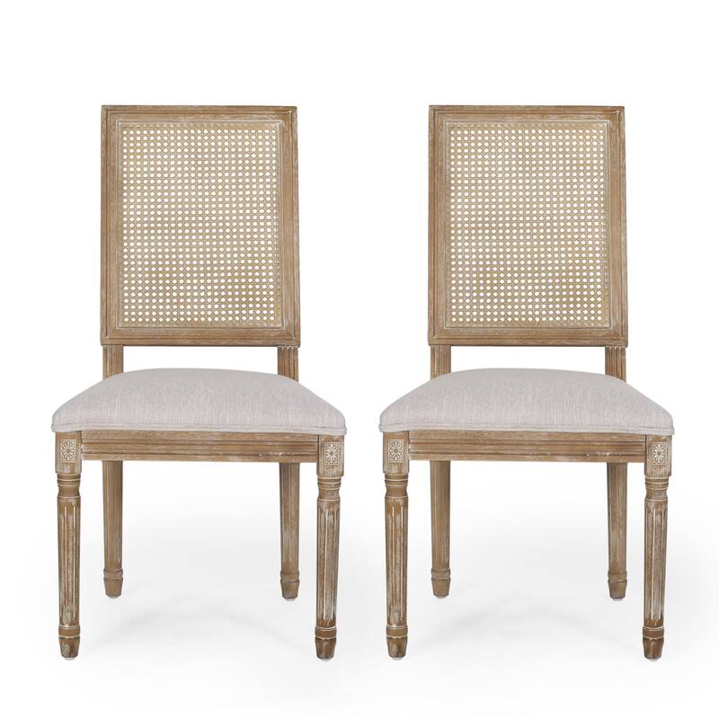 Set of 2 Office Chair Leisure Chair Upholstered Chair with Rectangular Rattan Backrest, Dining Chair Side Chair