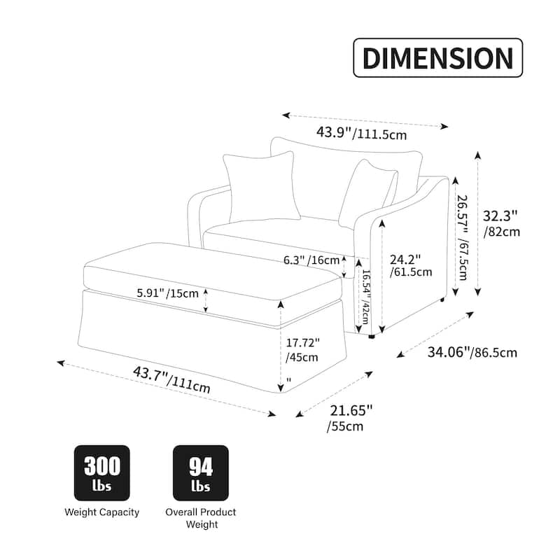Set of Modern Chenille Accent Chair and Storage Ottoman