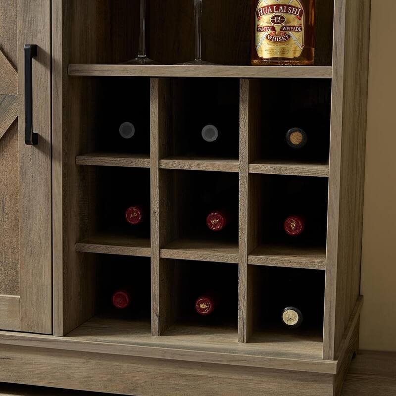 Roomfitters Farmhouse Coffee Bar Cabinet Bar Cabinet with Wine Rack Barn Door Buffet Sideboard Cabinet with Drawer