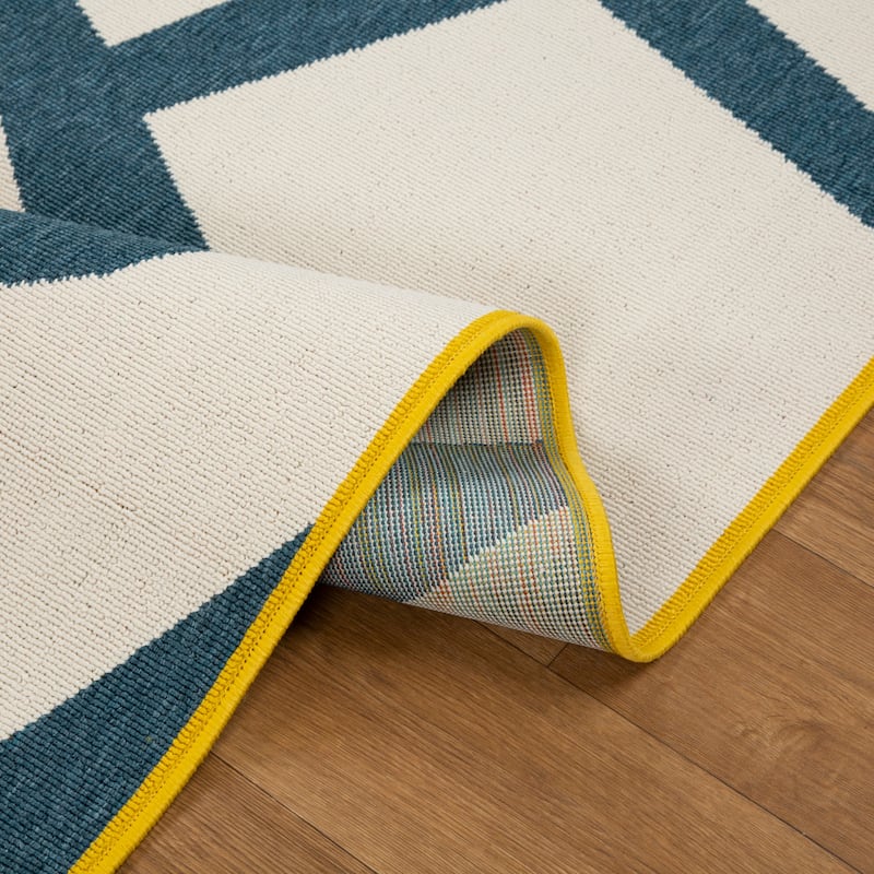 Sevita Navy Abstract Graphic Print Modern Polypropylene Area Rug