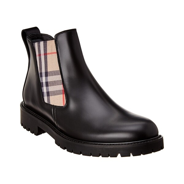 vintage check detail leather chelsea boots
