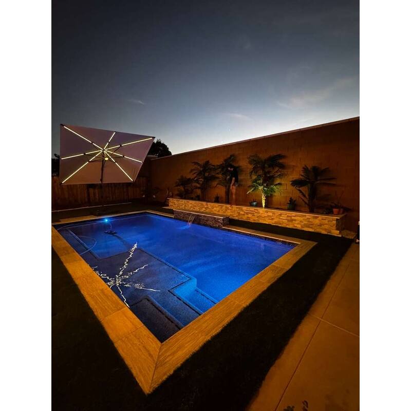 PURPLE LEAF 10 ft Solar Powered LED Patio Cantilever Umbrella with 360-degree Rotation