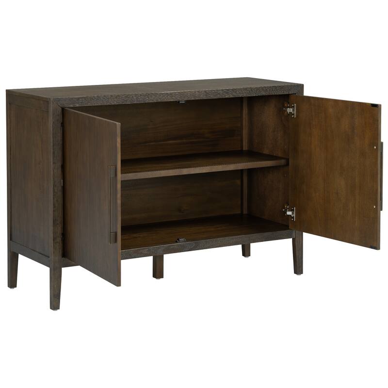 47.25"Sideboard with Pine Veneer and 2 Doors, Retro Buffet with Adjustable Feet, Wooden Storage Cabinet with Metal Handles