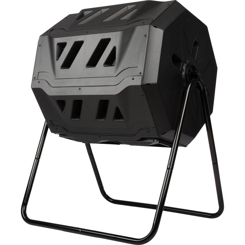 Compost Tumbler - 43Gal Compost Bin with Dual Chambers, 360-Degree Rotating Design, and Garden Gloves Included by Pure Garden