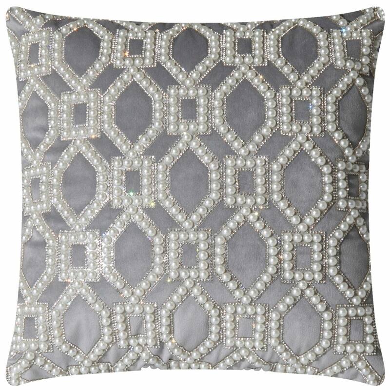 Sparkles Home Pearl Lattice Pillow - Specialty - Ivory/Grey