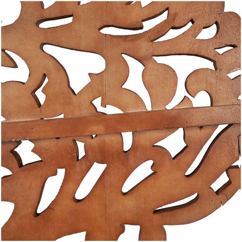 White or Brown Mango Wood Large Carved Tree Wall Decor with Scrollwork