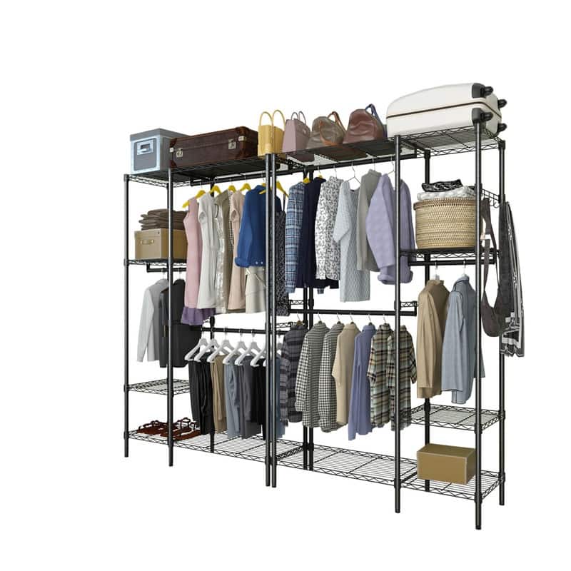 Closet Organizer Metal Garment Rack Portable Clothes Shelf Black