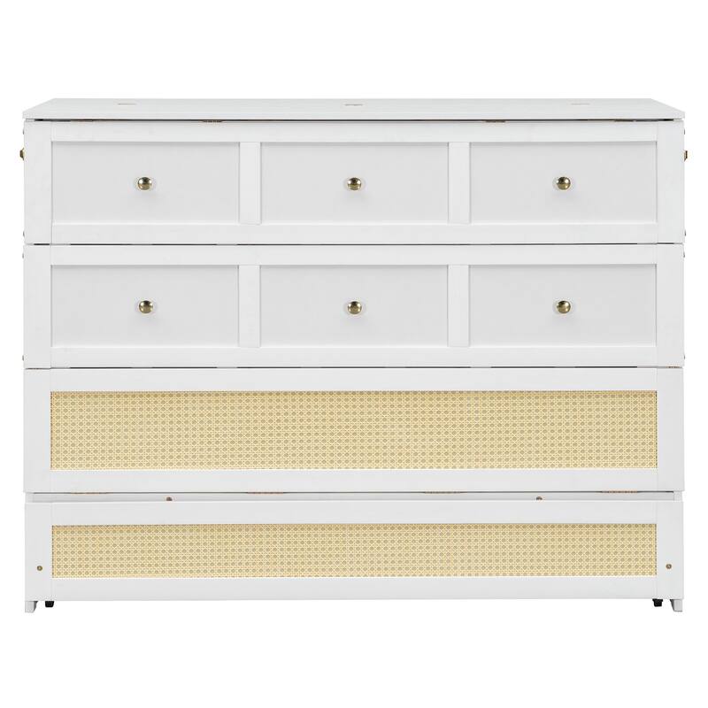 Full Size Murphy Bed with Large Storage Drawers, Space-Saving Design - White - Full