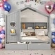 preview thumbnail 2 of 24, Twin Size Wooden House Bed Kids Bed with 2 Drawers and Storage Shelf