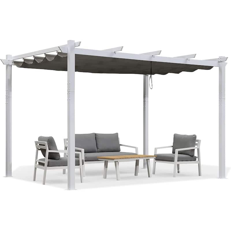 PURPLE LEAF Gazebo White Aluminium Outdoor Retractable Pergola with Canopy Cover