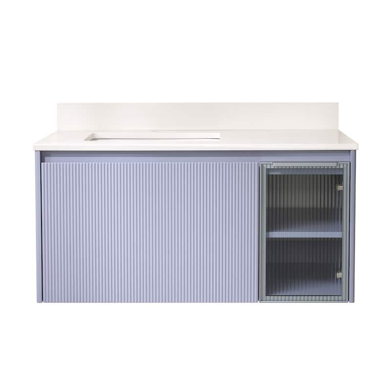 20'' H Modern Wall-Mount Bathroom Vanity With White Quartz Top and Single Sink