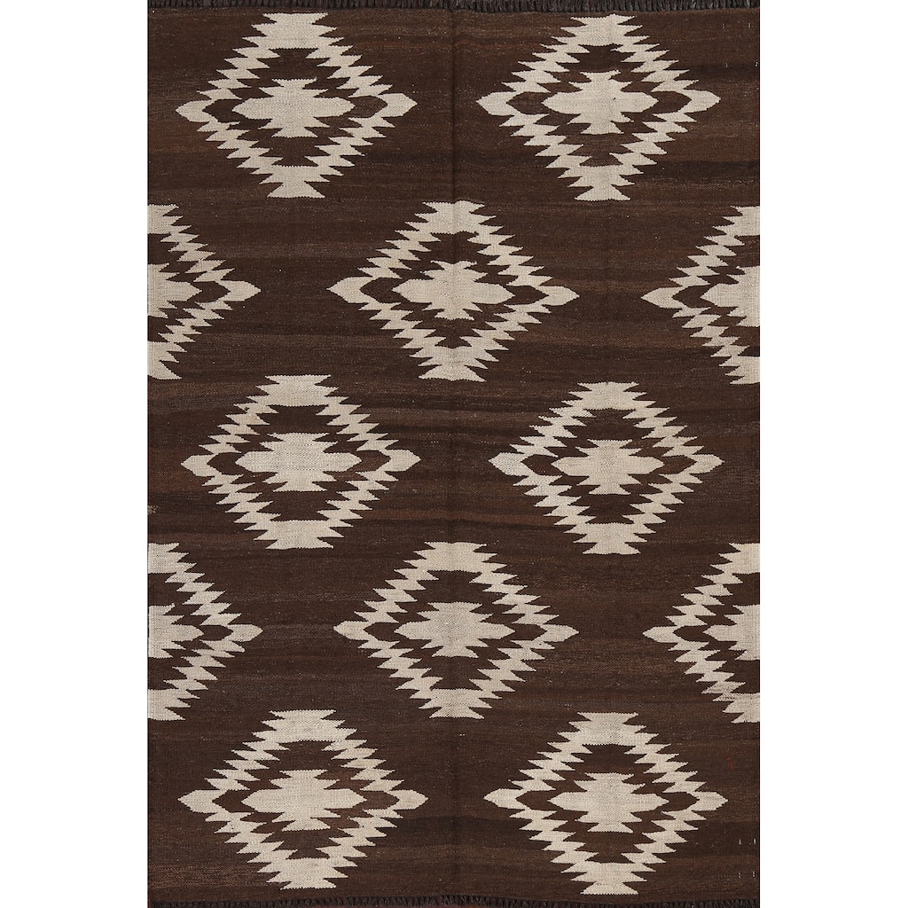 Natural Dye Kilim Geometric Tribal Oriental Area Rug Wool Hand-woven - 4'9" x 6'6"