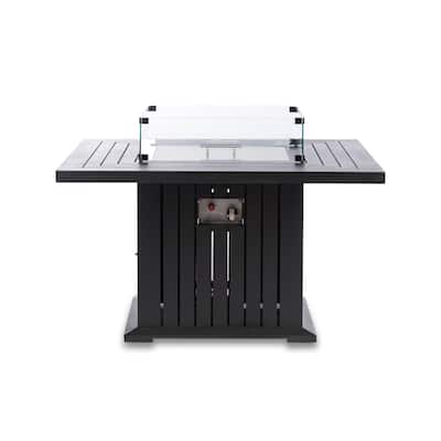 EV Fires 43" Aluminum Fire Pit Table - Black with Black Clips and Wind Guard - 31"H x 43"W x 43"D
