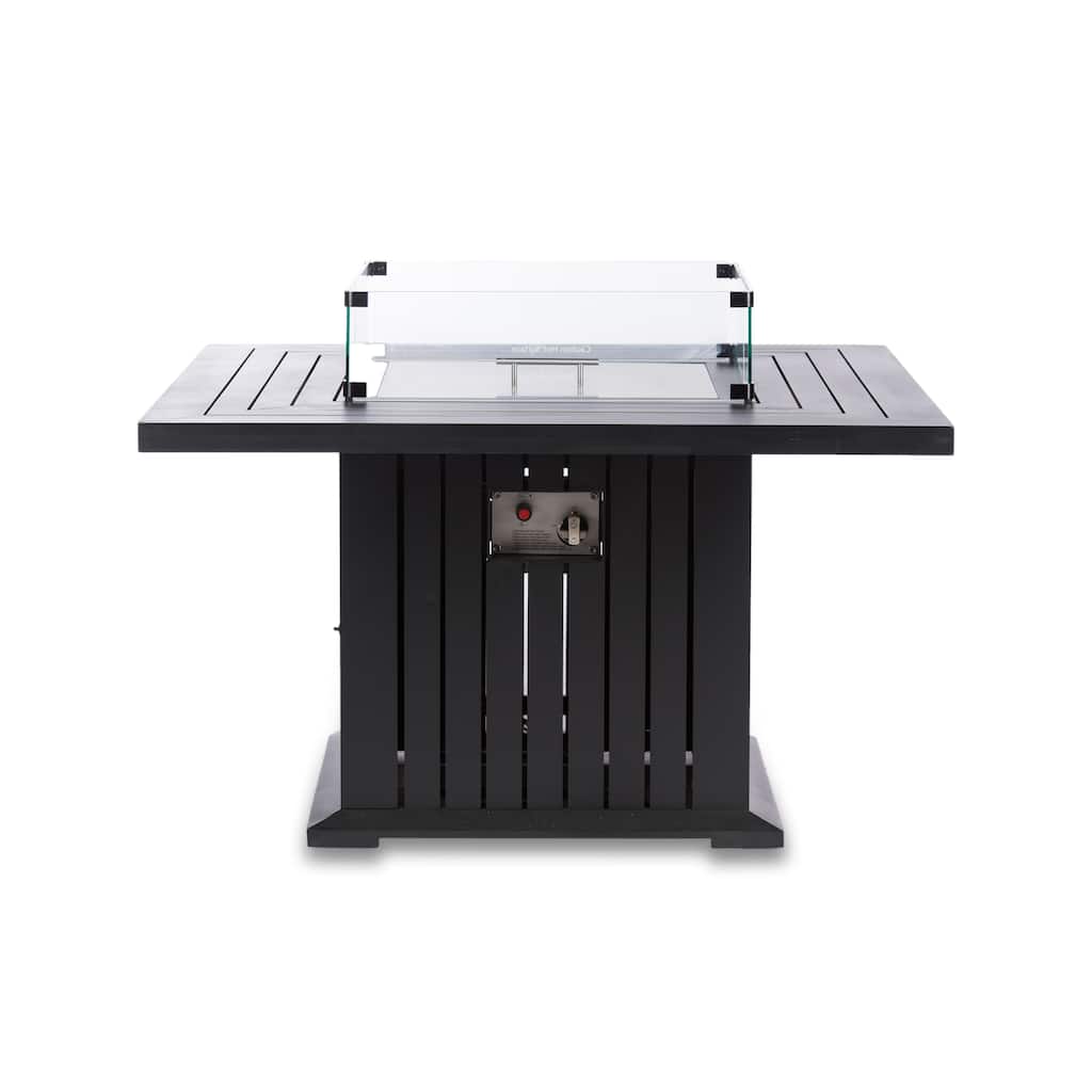 EV Fires 43" Aluminum Fire Pit Table - Black with Black Clips and Wind Guard - 31"H x 43"W x 43"D