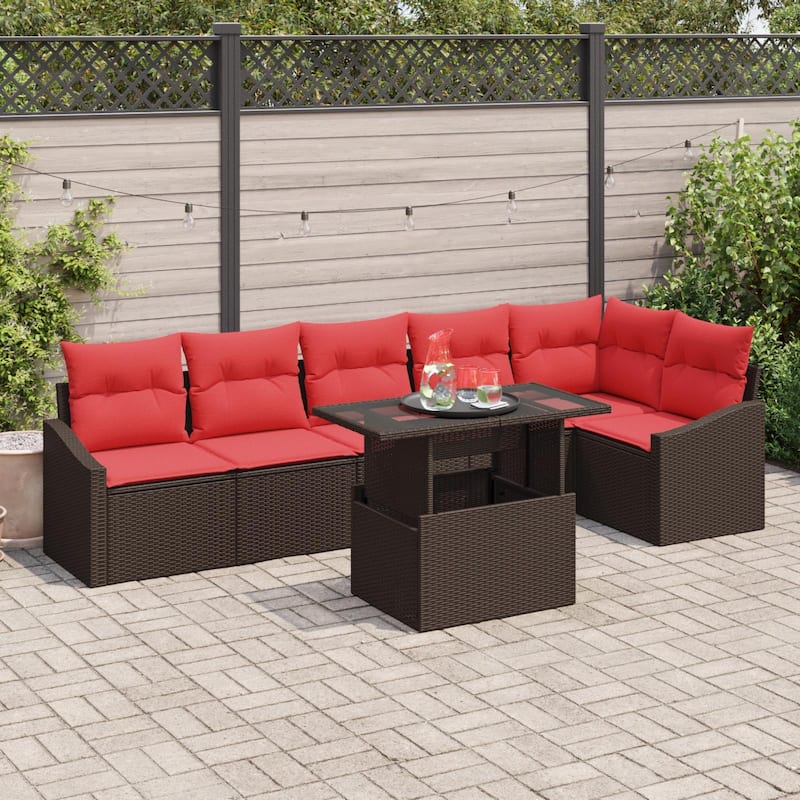 vidaXL 7 Piece Garden Sofa Set with Cushions - 113.6×48.6×27.2 - Brown