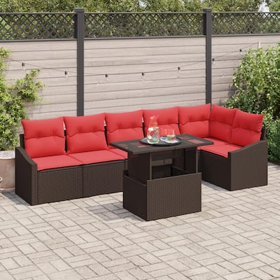 vidaXL 7 Piece Garden Sofa Set with Cushions - 113.6×48.6×27.2