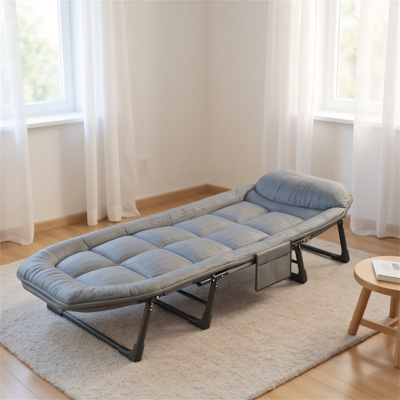 Portable Folding Camp Bed with Mattress, Multi-Functional Nap Cot - Grey