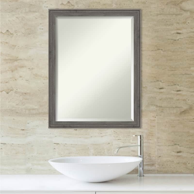 Beveled Wood Bathroom Wall Mirror - Regis Barnwood Grey Narrow Frame - Regis Barnwood Grey Narrow