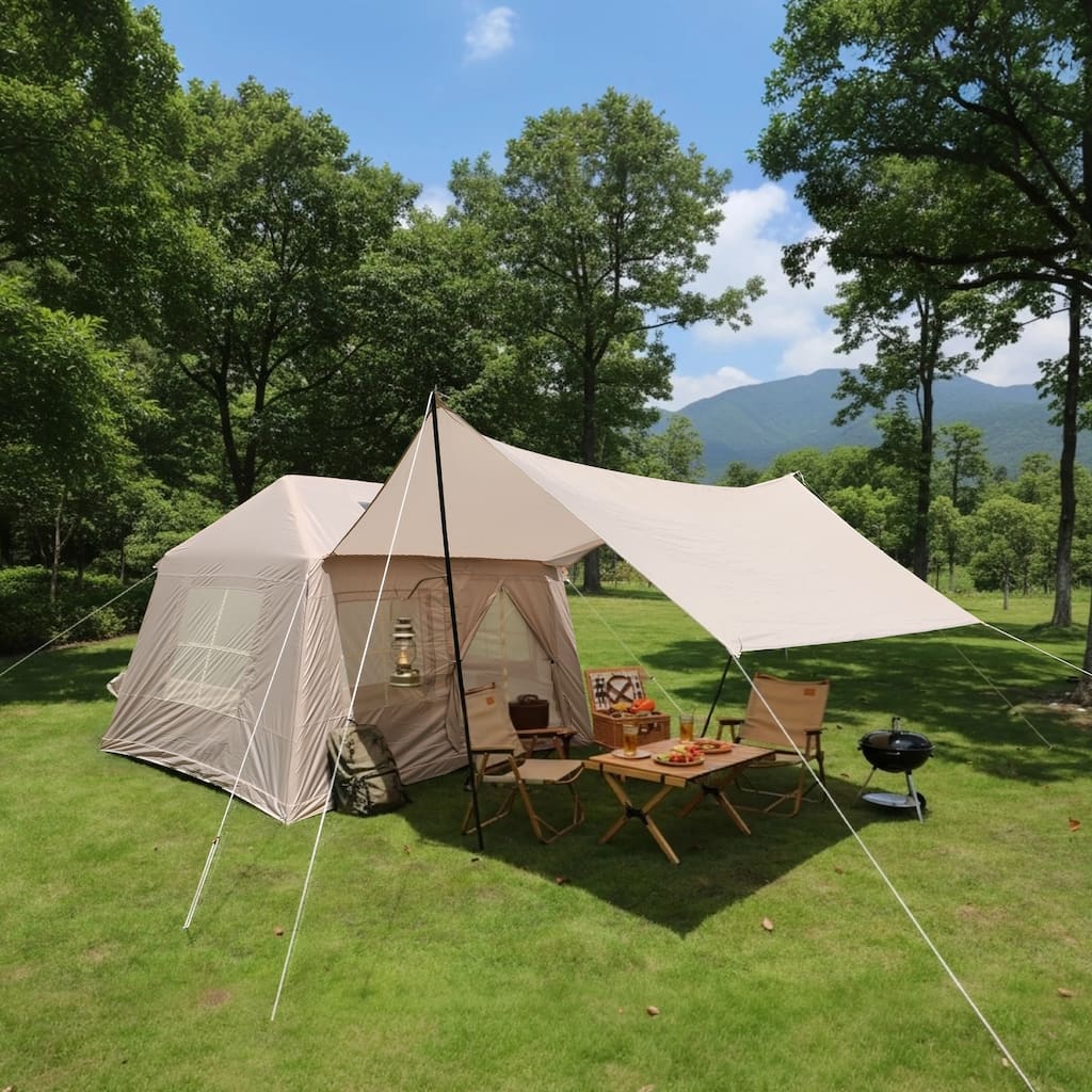GDFStudio - 4 Season Oxford Outdoor Inflatable Glamping Tent with Detachable Canopy & Skylight