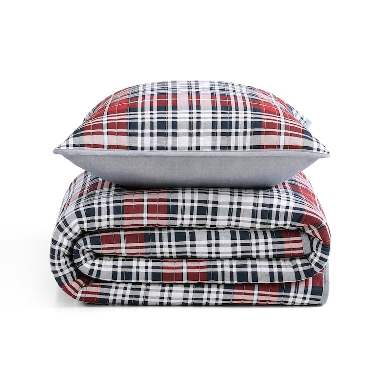 Tommy Hilfiger Collegiate Tartan Cotton Blue Quilt Set