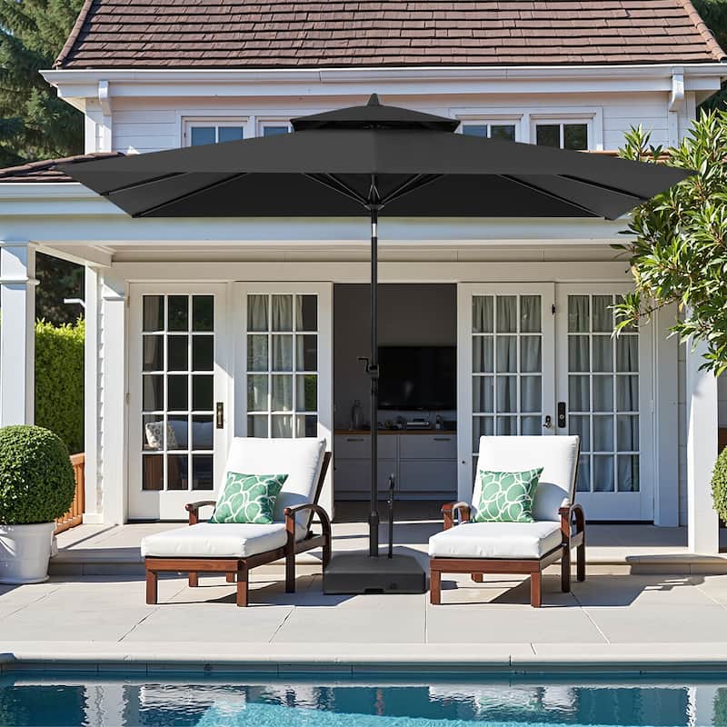 Outdoor 9 x 5 FT Double Top Patio Market Umbrella and Base - Black