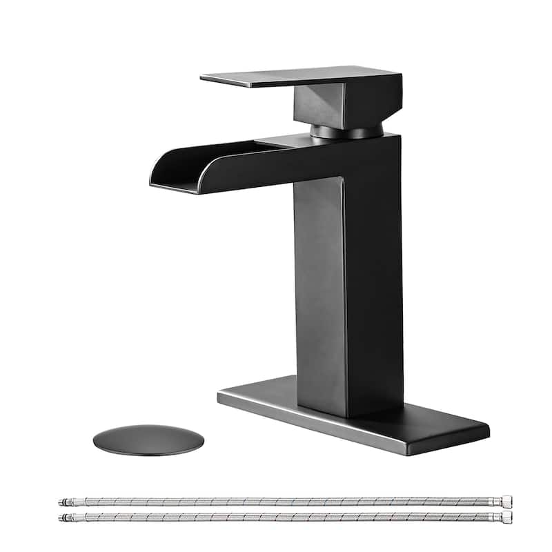 Modern Waterfall Single Handle Bathroom Sink Faucet with Overflow Pop Up Drain, Anti Corrosion and Rust Resistant
